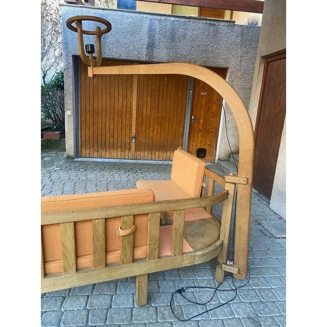 Corner Bench and Incorporated Floor Lamp attributed to Guillerme Et Chambron For Sale - Image 10 of 13