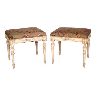 Pair of Louis XVI Style Painted Benches For Sale
