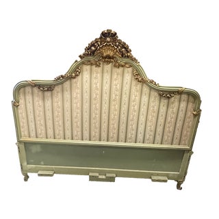 1950s Large Hand Painted Green Headboard With Gold Highlights For Sale