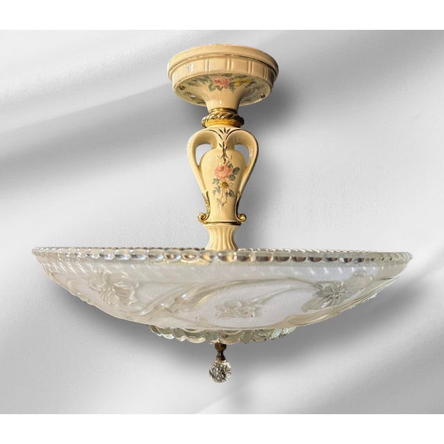 1930s Art Nouvau Glass and Porcelain Chandelier For Sale - Image 10 of 12