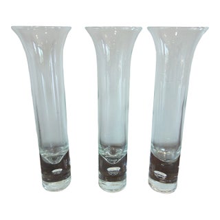 Set of 3 Vintage Controlled Bubble Glass Bud Vases With Heavy Bases For Sale