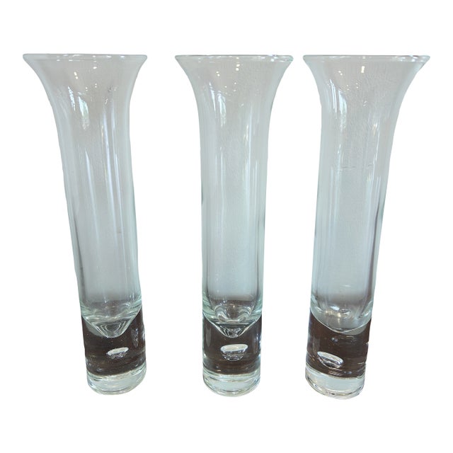 Set of 3 Vintage Controlled Bubble Glass Bud Vases With Heavy Bases For Sale