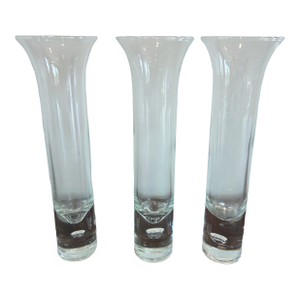 Set of 3 Vintage Controlled Bubble Glass Bud Vases With Heavy Bases