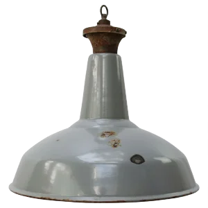 Vintage Industrial British Gray Enamel Pendant Lamp