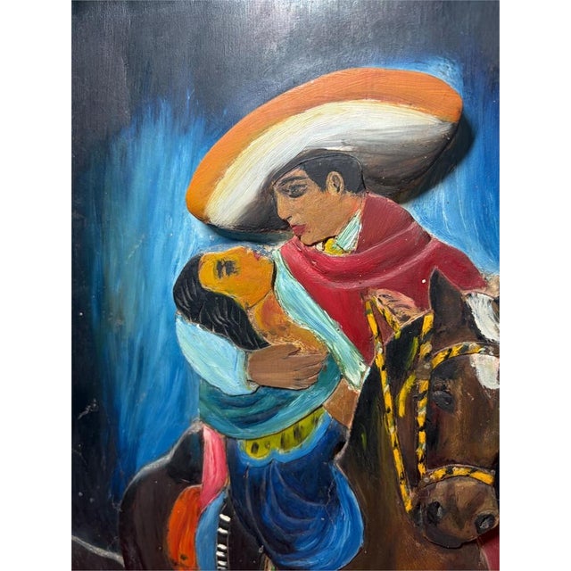 Mid-Century Mexica​n Relief-Carved Wood​ Panels - Charro & Serenade Folk Art Pair 20" For Sale - Image 4 of 18