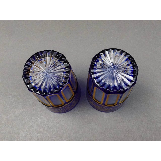 Mid 20th Century Saint St Louis Crystal France Rabat Blue Gold Gilded Tea Tumbles Glasses- Set of 2 For Sale In Miami - Image 6 of 8