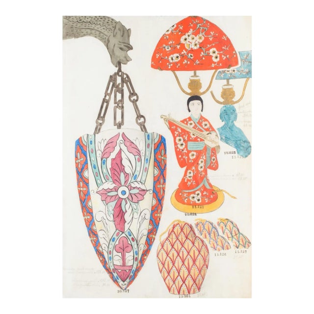 Unknown - Lamp - Original China ink and Watercolor - Late 19th Century For Sale