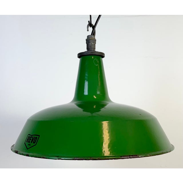 Industrial Green Enamel Factory Pendant Lamp from Revo, 1950s For Sale - Image 6 of 18