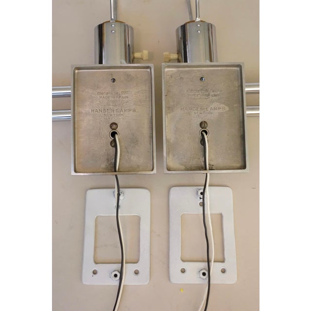Matched Pair of George Hansen NY Chrome Swing Arm Extension Wall Lamps Metalarte 1950's Spain For Sale In Los Angeles - Image 6 of 7