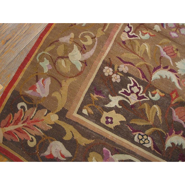 French 1830s Brown Floral Antique French Aubusson Rug 5'3"x 5'4" Louis Philippe - Period Flatweave Wool Carpet For Sale - Image 3 of 4