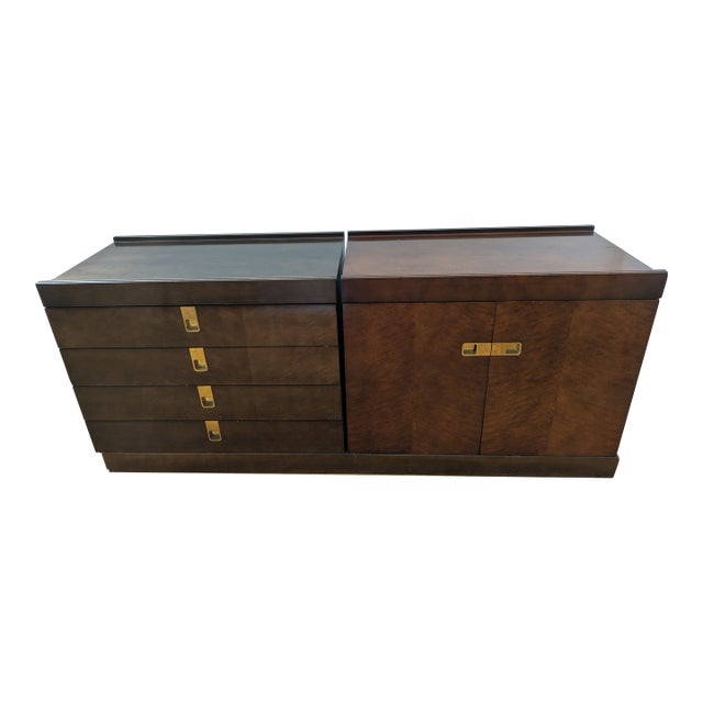 1960s Vintage Baker Furniture Credenza Walnut Sideboard With Brass Hardware For Sale