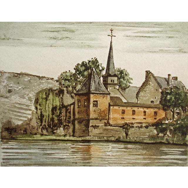 Roger Hebbelinck Hand Signed Vintage Aquatint Etching European Building For Sale - Image 4 of 8