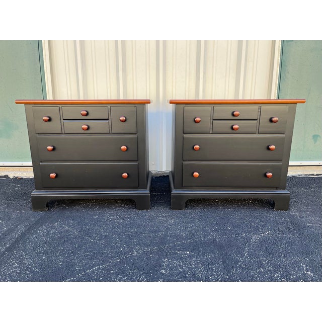 1990s Pair of Stanley Furniture Black and Cherry Nightstands For Sale - Image 9 of 12
