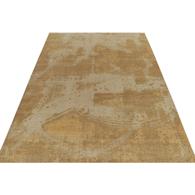 Modern Rug & Kilim’s Distressed Style Abstract Rug in Beige, Ochre Patterns For Sale - Image 3 of 7