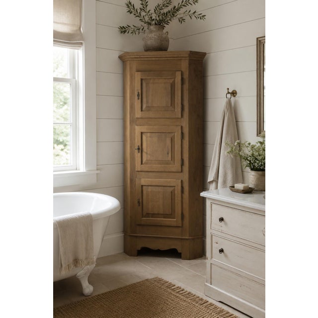 Mid-Century Modern Brutalist Light Oak Corner Cabinet in the style of Kjærnulf, 1960s For Sale - Image 6 of 17
