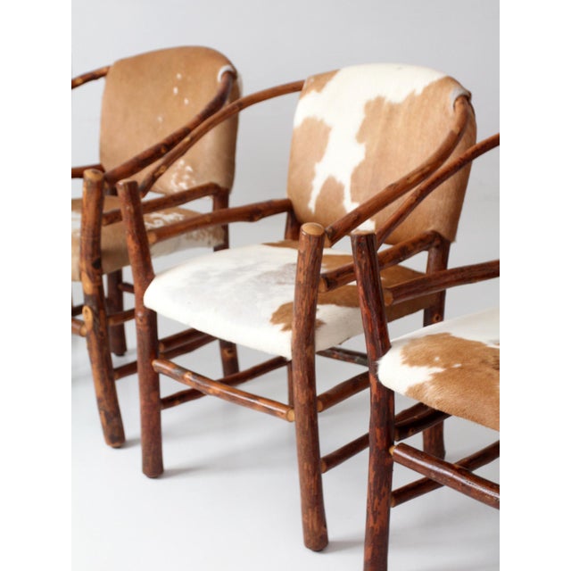 Vintage Old Hickory Hair on Hide Armchairs Set 4 For Sale - Image 16 of 18