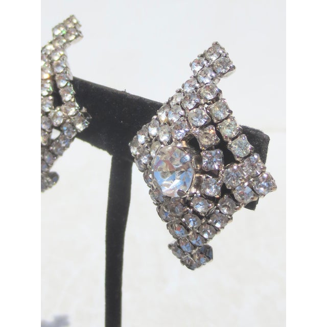 Mid 20th Century Rhinestone Clip-on Earrings by La Rea For Sale - Image 5 of 5