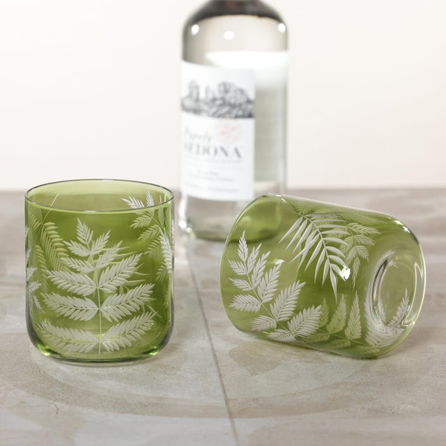 Fern Leaf Rock Glass - Green - Set Of Six Lush. Layered. Unexpected. The Fern Leaf Rocks Glass is crafted in rich olive-...