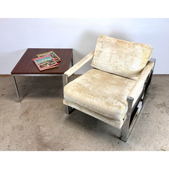Cream Vintage Modern Chrome & Velveteen Lounge Chair by Adrian Pearsall for Comfort Designs For Sale - Image 8 of 12