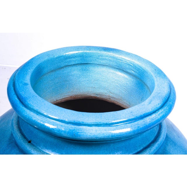 Monumental Galloway style urn blue glazed garden pottery , 39"h x 15"diameter