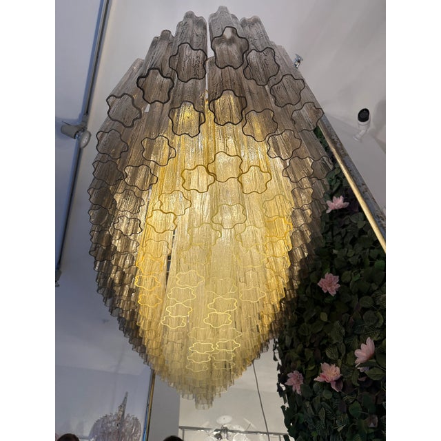 Contemporary Huge Oval Multicolored "Tronchi" Murano Glass Chandelier in Opaque Gold For Sale - Image 6 of 12