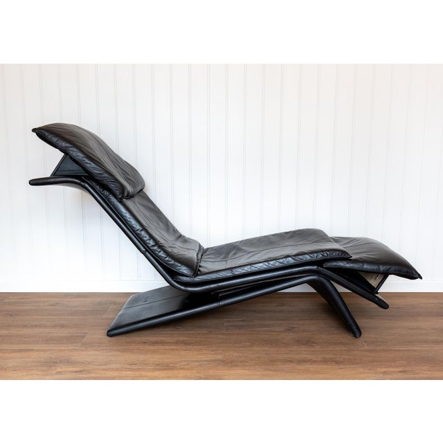 Black Vintage Chaise Lounge in Black Leather by Maurice Villency, 1980s For Sale - Image 8 of 18