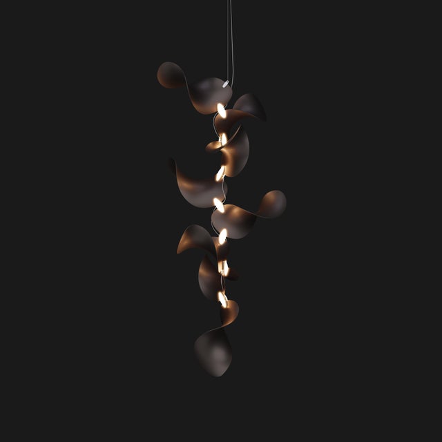 Dune 8 Vertical Cluster Pendant Light with Shades in Dark Bronze Metallic Tone by Daniel Becker for Moss Objects For Sale - Image 6 of 8