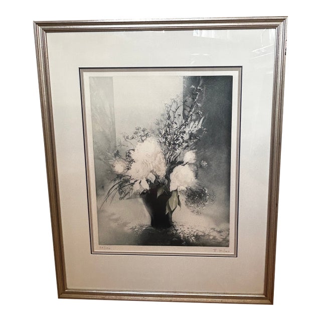 Late 20th Century France Hilon "Le Pot Bleu" Signed and Numbered Floral Lithograph - Framed For Sale