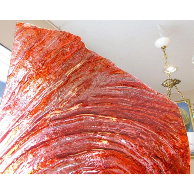 1980s Large 91" Flashed Red Molded Glass Wave Floor Sculpture on Steel Base For Sale - Image 4 of 13