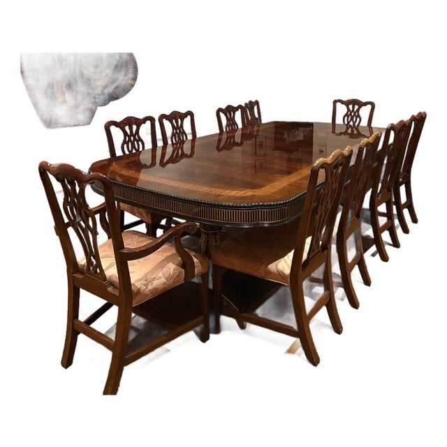 Vintage Mahoghany Dining Room Table, 10 Queen Ann Chairs For Sale
