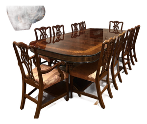 Vintage Mahoghany Dining Room Table, 10 Queen Ann Chairs