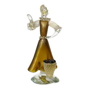 Vintage Murano Dark Amber Olive Gold Flecks Italian Art Glass Woman Farmer With Basket Figure Sculpture