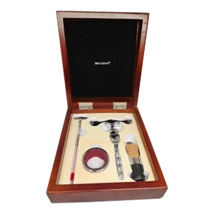 Brandani Wine 4-Piece Tool Kit; Corkscrew, Wine Thermometer, Drip Ring, Easy Pour Spout