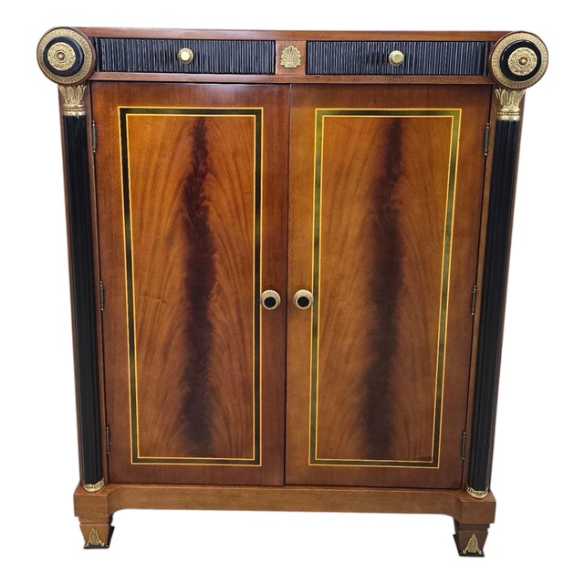 Late 20th Century Neoclassical Empire Revival Mahogany Bar Cabinet For Sale