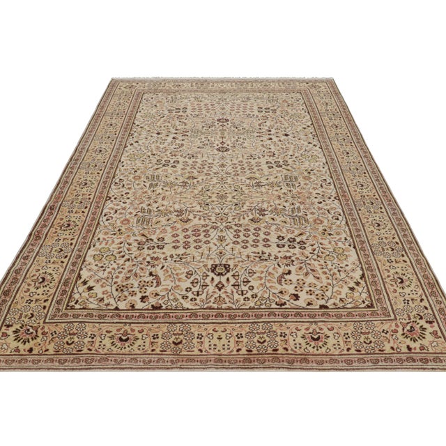 1980s Vintage Kayseri Rug in Cream and Beige With Floral Patterns From Rug and Kilim For Sale - Image 5 of 8