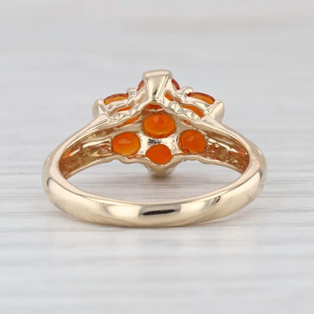 Orange 0.70ctw Fire Opal Cluster Ring 14k Yellow Gold Size 7 For Sale - Image 8 of 8
