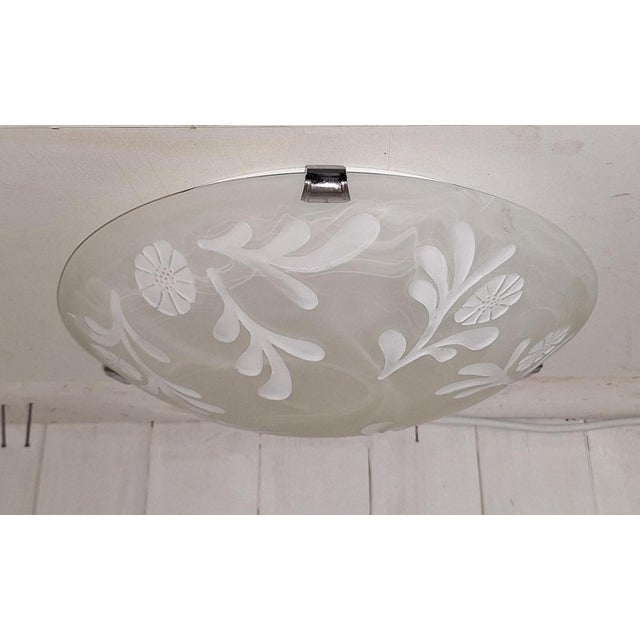 Vintage Ceiling Lamp with White Frosted Glass Shade and Floral Decor by Honsel, 2000s, in Very Good conditions. Designed...