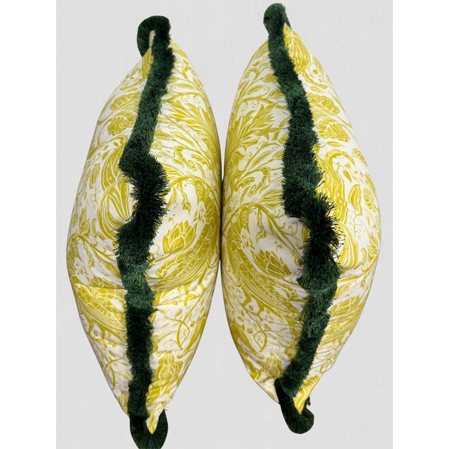 Textile Clark & Clark Citrus and Green Brush Fringe Custom Made Pillow Pair For Sale - Image 7 of 9