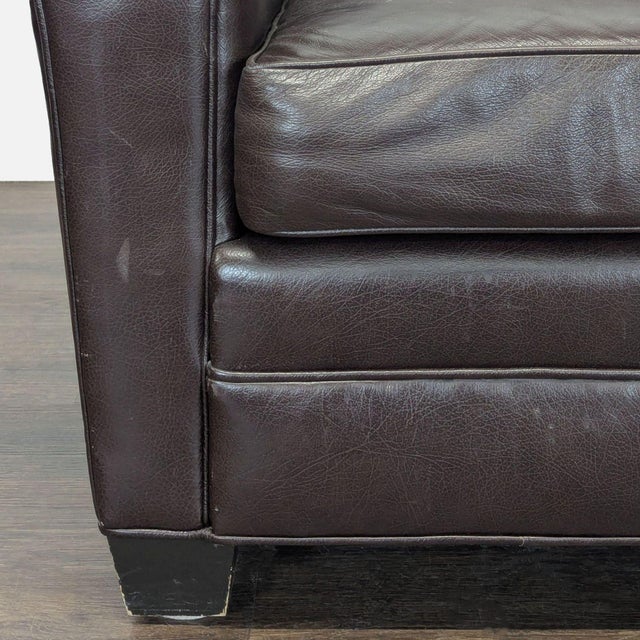 Animal Skin Classic Brown Leather Lounge Chair With Rolled Arms For Sale - Image 7 of 9