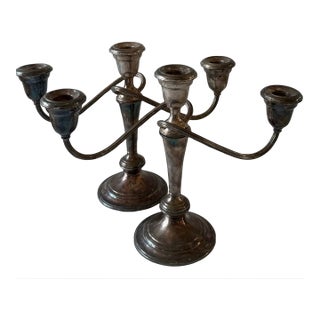Pair of Vintage Gorham Silver Plated 3 Arm Weighted Candelabras For Sale