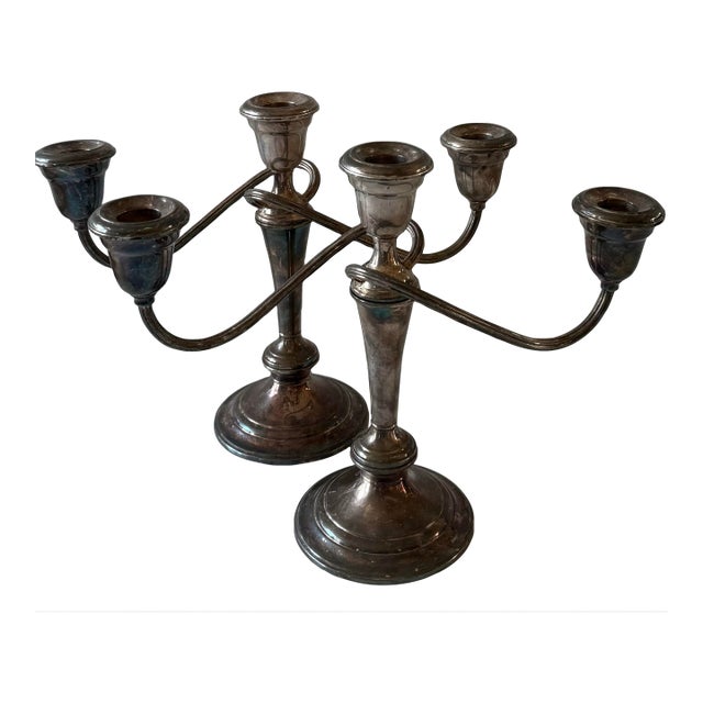 Pair of Vintage Gorham Silver Plated 3 Arm Weighted Candelabras For Sale