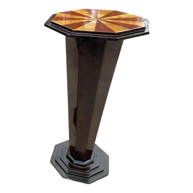 Vintage Art Deco Inlaid Wood Pedestal For Sale