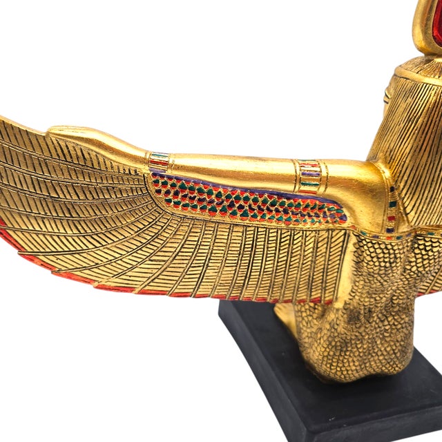 Monumental Egyptian Revival Statue of Goddess Isis With Open Wings and Gold Red Detailing – 21.5" Wide For Sale - Image 10 of 15