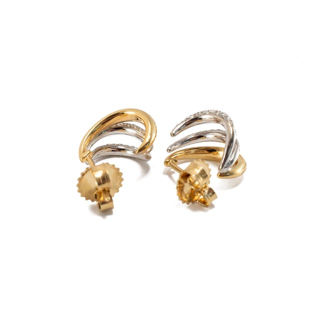 Kwiat Orbit 18k Yellow & White Gold Pave Diamond Two Tone Hoop Huggie Earrings, A Pair For Sale In Houston - Image 6 of 7