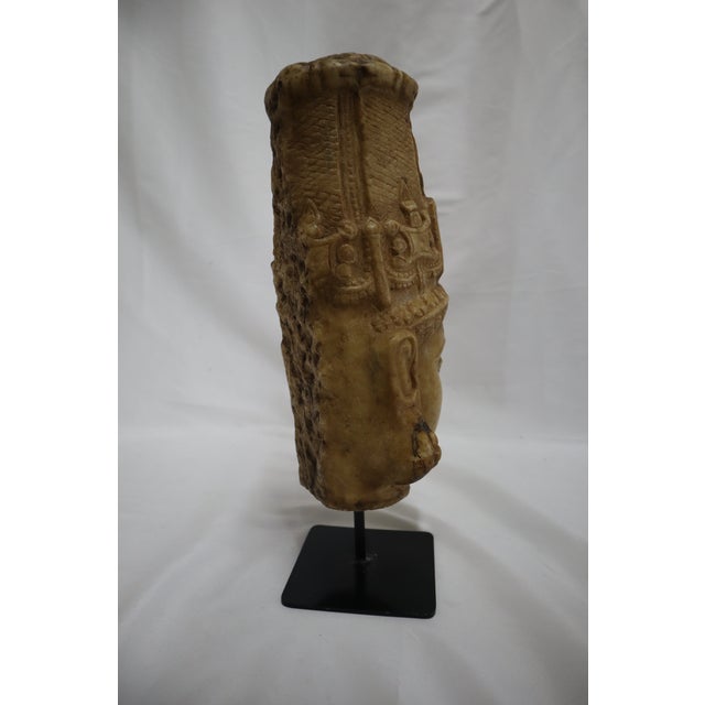 Stone Hand Carved Stone Head of Indian Deity Statue on Stand For Sale - Image 7 of 12