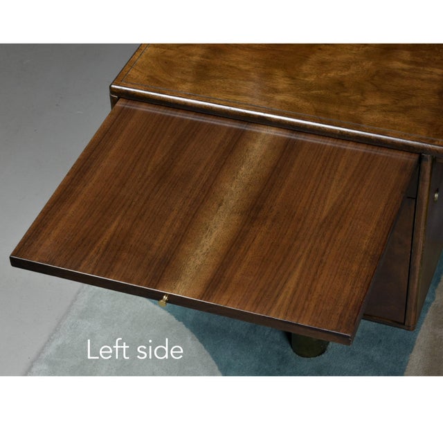 1970s Romweber Burl Wood and Gold Trim Executive Desk With Filing Drawers For Sale - Image 12 of 18