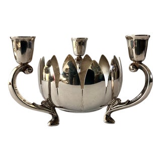 1950s Italian Lotus Flower Bowl With 3-Arm Candle Holder For Sale