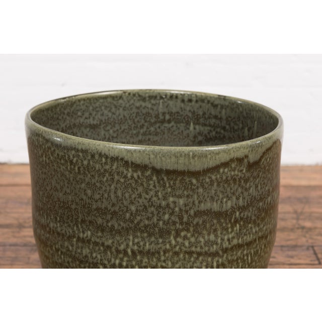 Early 21st Century Artisan Crafted Prem Collection Large Green Glazed Planter with Blotched Accents For Sale - Image 5 of 12