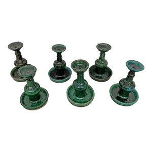 Circa 1900 Chinese 'Shiwan' Green-Glazed Candleholder / Oil Lamps- Set of 6