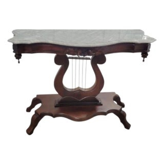Vintage j.b Van Sciver White Marble Top Lyre Harp Unique Console Table For Sale